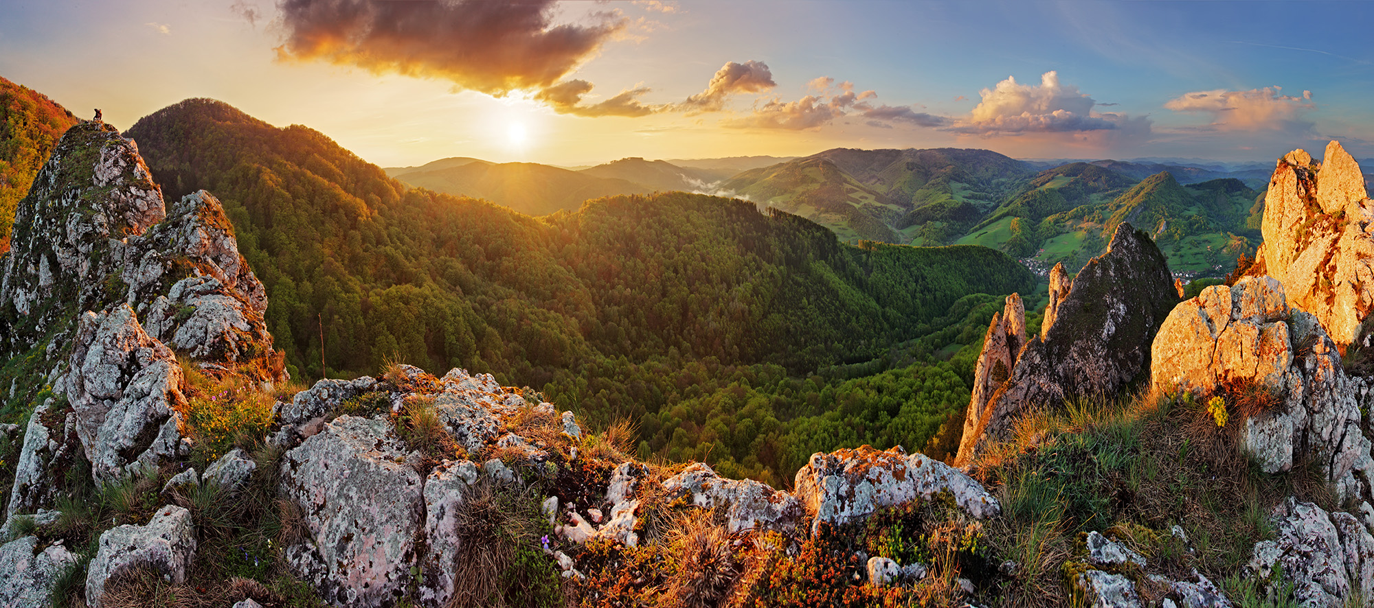 Cropped Panorama Mountain Landscape At Sunset Slovakia Vrsatec